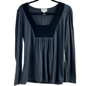 LOFT Ann Taylor Black Empire Waist Top Medium Velvet Bodice Dark Academia